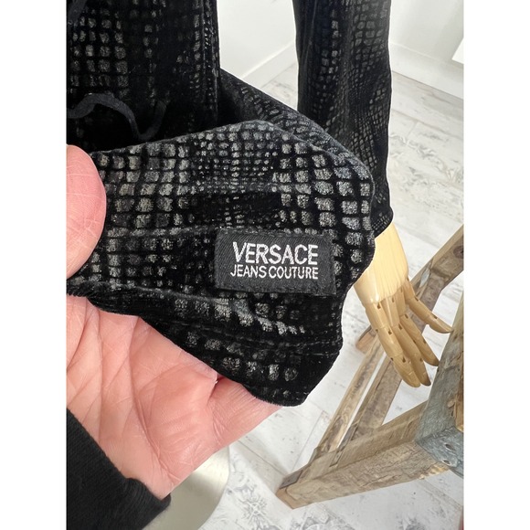 Versace Velvet Long Sleeve Stretchy Goth Top Size Large - Picture 6 of 7